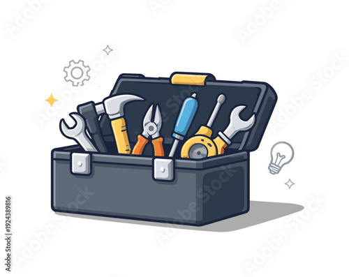 Toolboxrect angle presented as aref ined up right product pose with cle anutility ic onl ines positi oned in the right third ofa