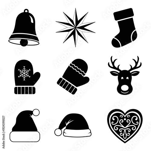 Collection of black christmas icons 