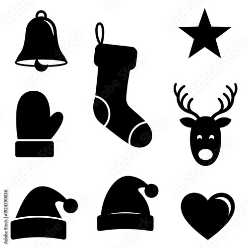 Collection of black christmas icons 