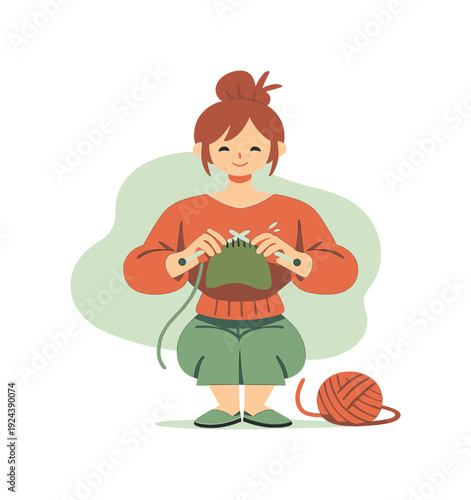 Morning person knits with yarn, hands moving rhythmically as needles click and the thread coils calmly beside | knitting yarn,