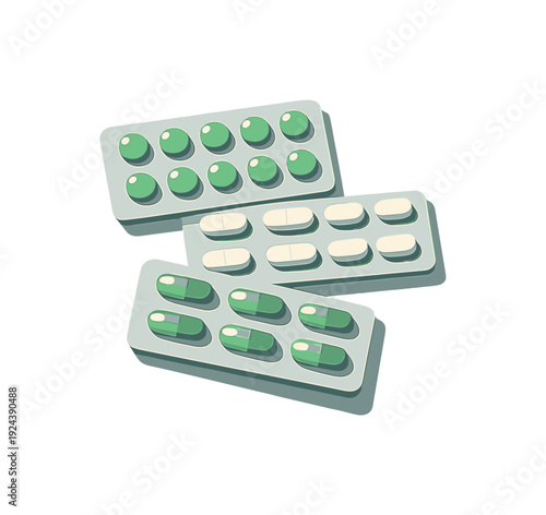 Pillblisterp ackgeneric sh apes ly ing flat top down viewpo int oriented horiz ont ally positi oned in the left third ofa 3: 2