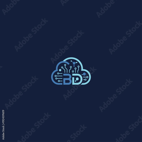 Cloud computing technology logo with circuit board elements and "CBD" text in blue gradient