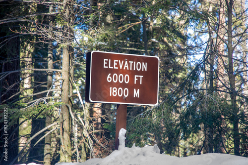 sign at sequoia tree national park with elevation 6000 feet,