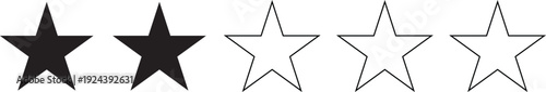 Vector 2 star rating symbol with three empty stars for low customer satisfaction feedback