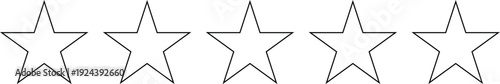 Vector Five empty outline stars rating icon set on grey background ,0 star rating symbol with five outline stars for unrated or new product feedback
