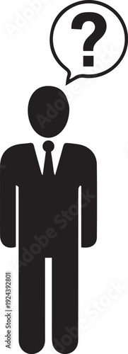 Vector Job applicant evaluation icon for recruitment and human resources decision making or Businessman silhouette with question mark