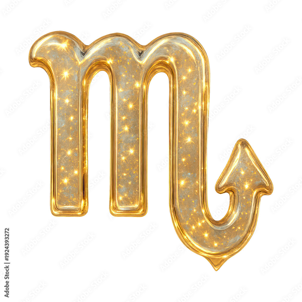Obraz premium PNG Glowing golden Scorpio zodiac symbol.