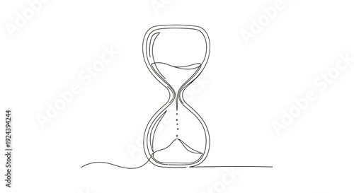 Hourglass Sand Falling Continuous Line Art Illustration Isolated on White