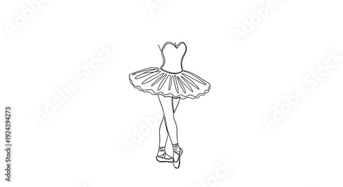 Ballerina Dancing on Pointe Isolated on White Background Line Art
