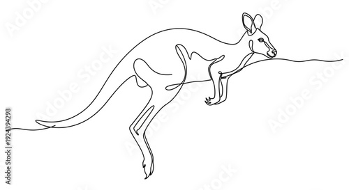 Kangaroo Jumping in Continuous Line Art Style