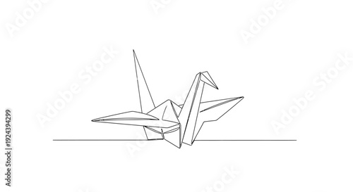 Origami Crane on Water Line Art Minimalist Illustration