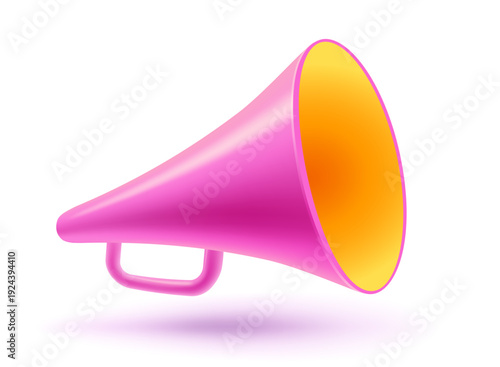 Vector vintage pink megaphone in realistic 3d style. Pink loudspeaker.
