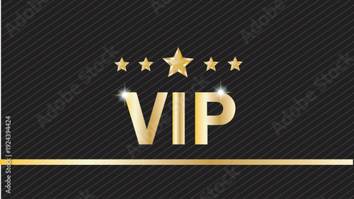 Elegant gold vip badge with star accents on dark background Vector illustration.