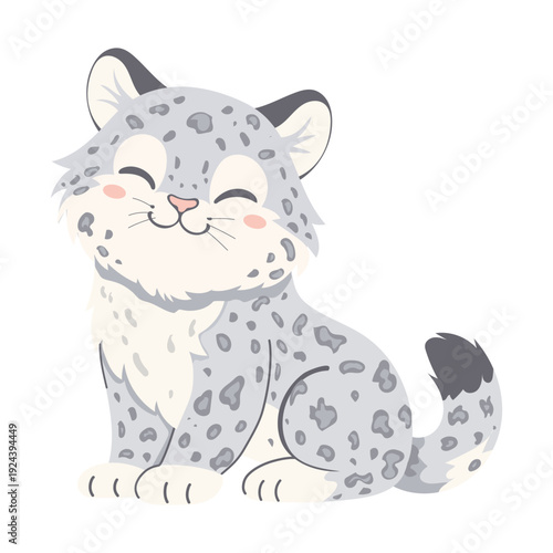 Cute cartoon snow leopard illustration. Vector animal character, hand drawn illustration for kids, stickers and print design