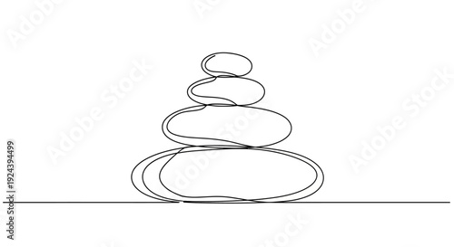 Minimalist Zen Stones Line Art on White Background