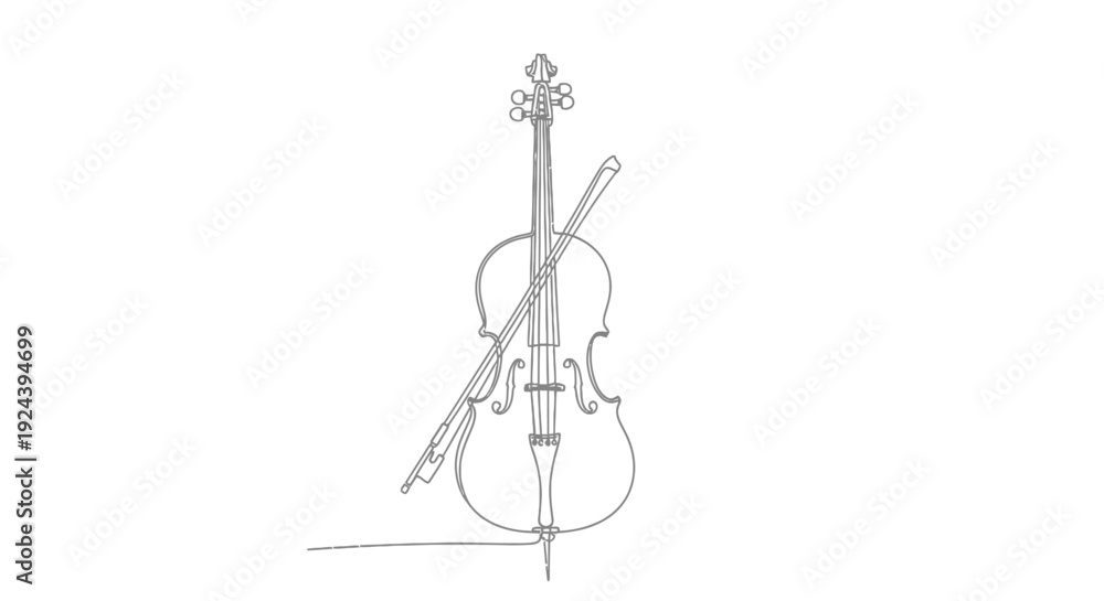 Fototapeta premium Violin and Bow Continuous Line Art Isolated on White