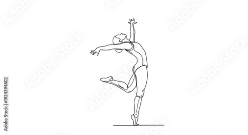 Ballet Dancer Leaping with Grace on White Background Continuous Line Art