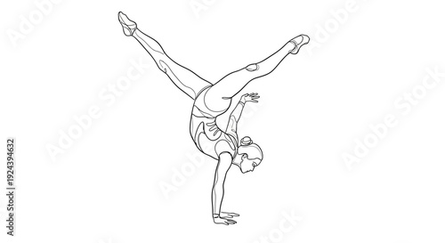 Gymnast Doing Handstand on One Hand with Legs Apart Isolated on White