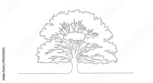 Single Line Art Tree Illustration on White Background