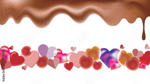 Sweet chocolate drizzle over a sea of heart-shaped balloons for a romantic celebration Vector illustration.