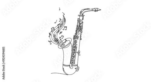 Saxophone with Musical Notes Illustration on White Background