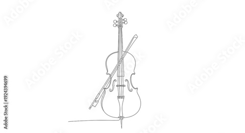 Violin and Bow Continuous Line Art Isolated on White