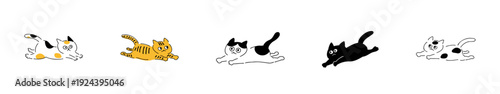 ぴょんと走っていくねこ_カラー｜三毛猫,きじ猫,はちわれ,黒猫,ぶち猫｜Running Cat: