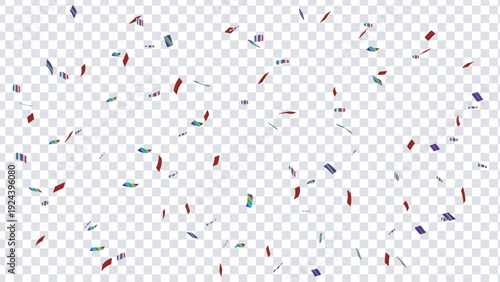 Confetti pieces scattered across a transparent background in a festive display Vector illustration.