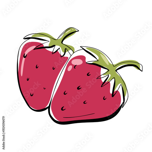 Cute hand drawn strawberry illustration with bold outline and soft shading. Perfect for food design, healthy lifestyle concepts, packaging, menus, stickers and children projects.