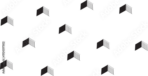Geometric arrangement of abstract 3d cube-like structures with varying orientations Vector illustration.