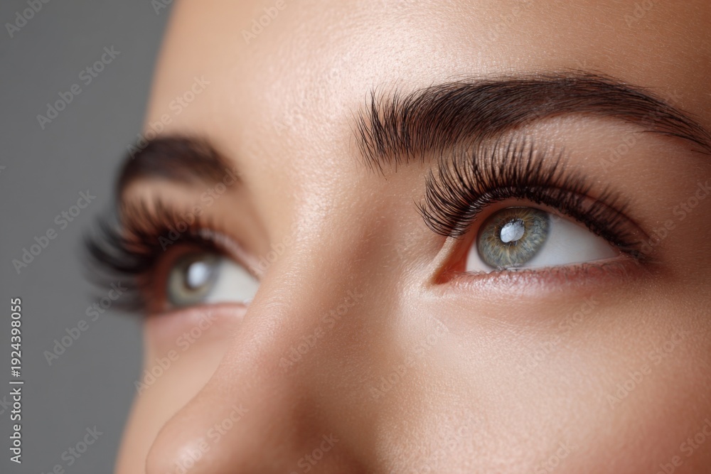 Obraz premium Close-up of female eyes with long lashes and perfect brows