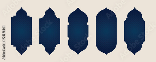 Five dark blue elongated pointed shapes