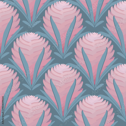 Exotic Flower in Geometric Tones, A stylish design featuring an abstract exotic flower in soft pastel hues