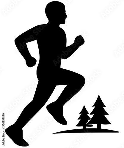 Morning Run Nature Silhouette With Pine Trees Vector
