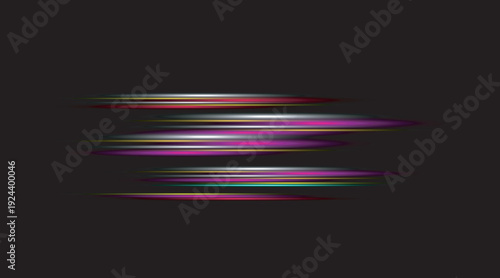 Abstract digital light trails in vibrant neon colors against a dark background Vector illustration.