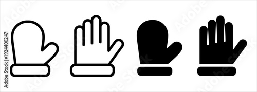Gloves and mittens. Vector flat black icons.