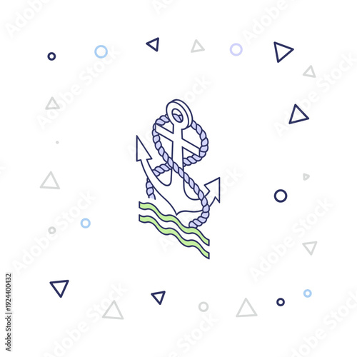 Nautical anchor with rope and waves, a symbol of stability and maritime adventure