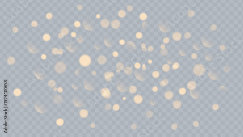 Scattered glowing orbs on a transparent background with light diffusion Vector illustration.