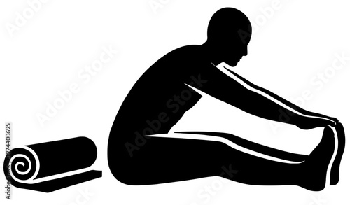 Midday Seated Stretch Silhouette With Yoga Mat Vector
