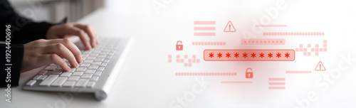 Photography Password security breach warning with red asterisk box, cybersecurity alert, loc