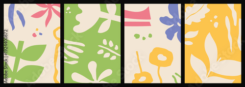 Vibrant abstract floral panel artwork with green blue yellow and pink hues