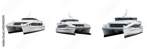 Canvastavla Modern catamaran ferry isolated on white background, dual-hull passenger vessel,