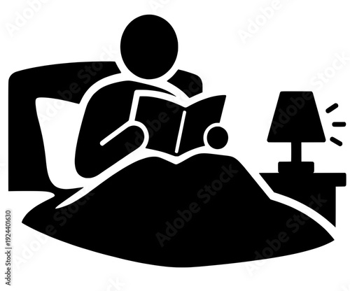 Bedtime Reading Silhouette With Lamp Vector
