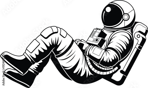 Astronaut silhouette vector illustration, spaceman resting in space suit isolated on white background for science design
