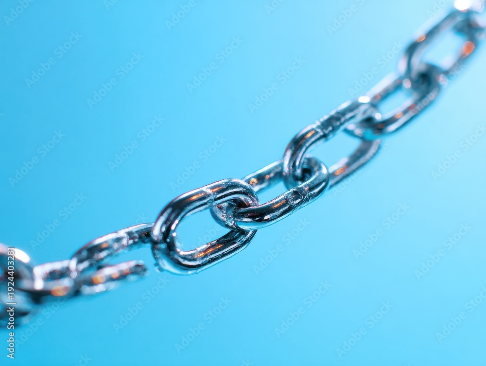 Fototapeta premium metal chain reflective isolated on a blue background