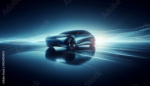 car concept and the background transitions from a deep, cool-toned gradient (dark blue to light gray)
