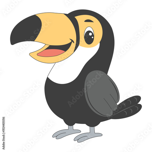 A cartoon vector illustration of a toucan bird with a large beak