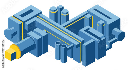 Abstract blue industrial machine isometric illustration.