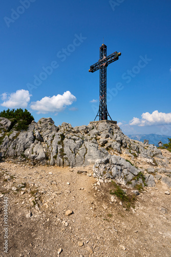 Summit cross on the peak of Mount Katrin in the Austrian Alps.