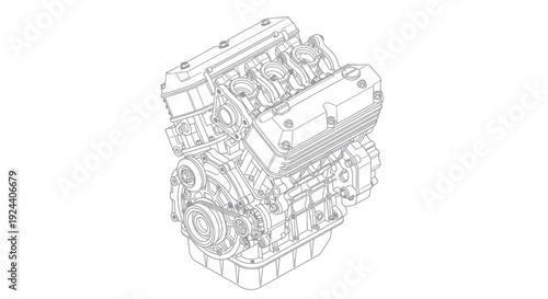 Detailed Mechanical Engine Blueprint Illustration.